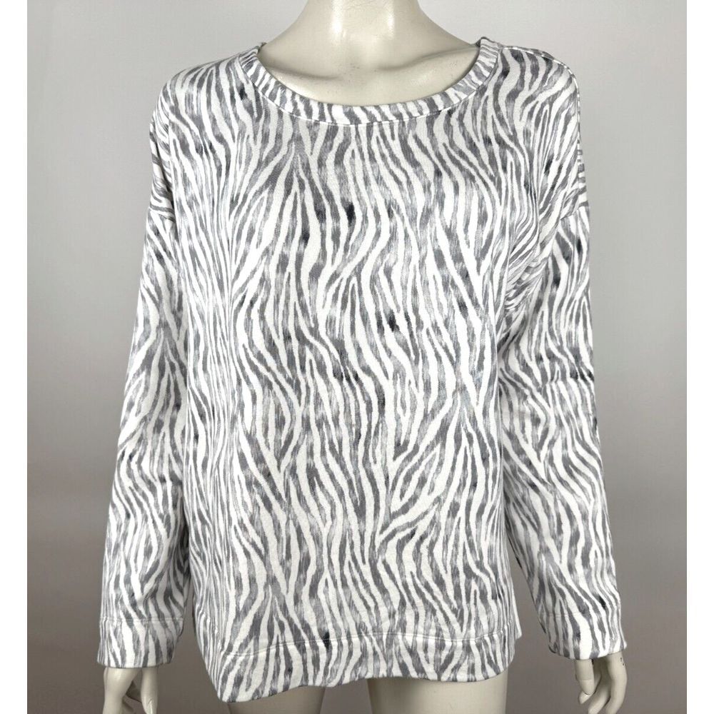 Tommy Bahama Island Soft Long‎ Sleeve Zebra Pullover Women XL Sweater White Gray